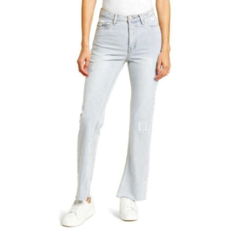 Avec Lesi Filles/Anthropologie Distressed Straight Leg Jeans With Split Hemline
